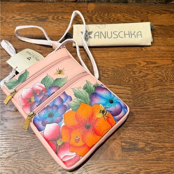 ANUSCHKA RFID Top Zip Travel Crossbody PARADISE FOUND PINK NWT! - Picture 14 of 16